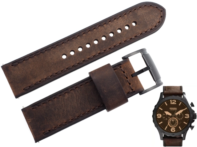 Oryginalny pasek Fossil Nate JR1487 skóra nubuk brąz 24mm czarna klamra